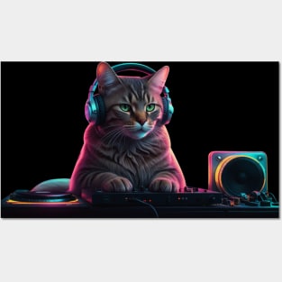 DJ Cat on the Decks – Neon Party Vibes Posters and Art